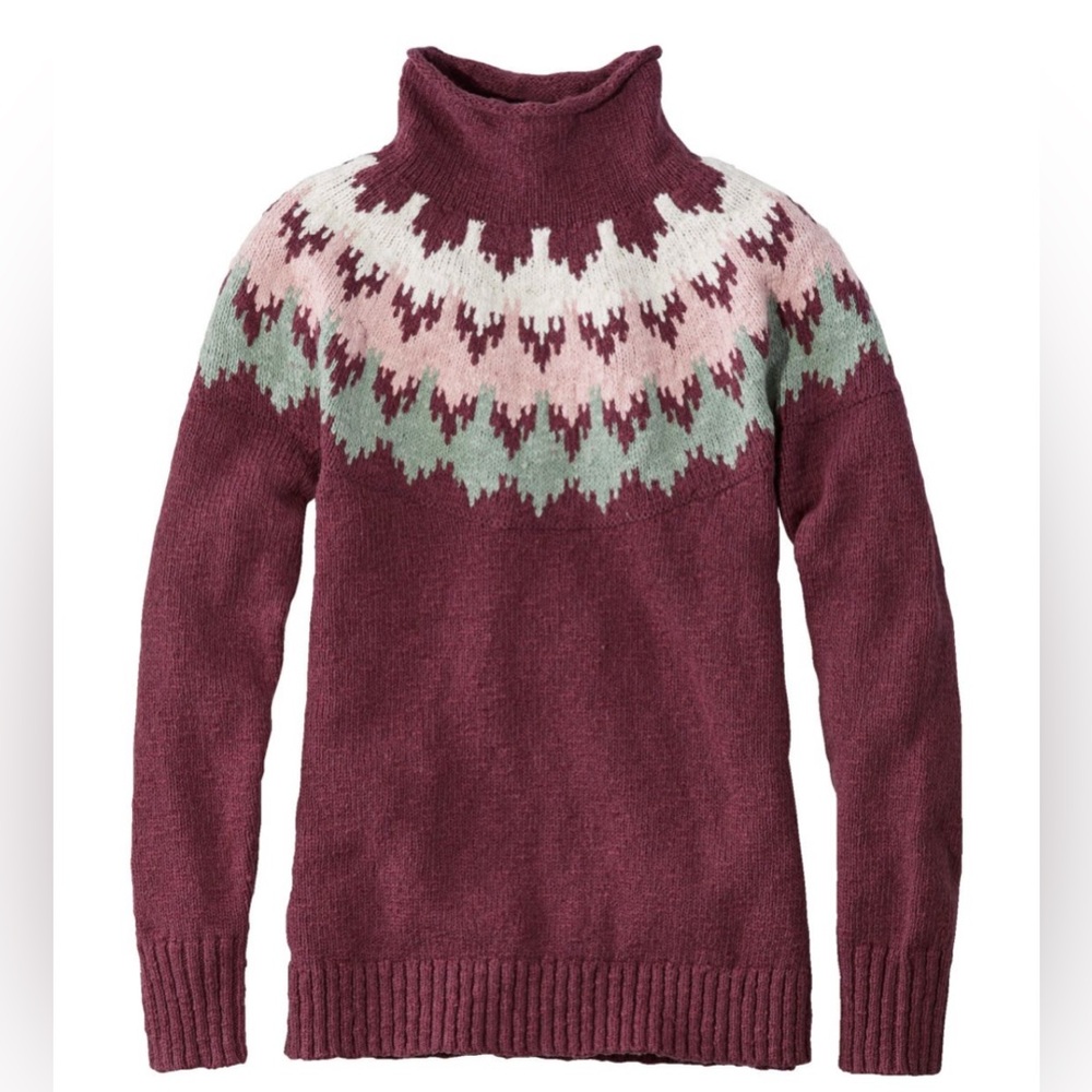 LL Bean Rollneck 100% Cotton Fair Isle Sweater, Size Small